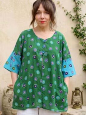 GUDRUN SJODEN Polka Dot Smock Shirt M